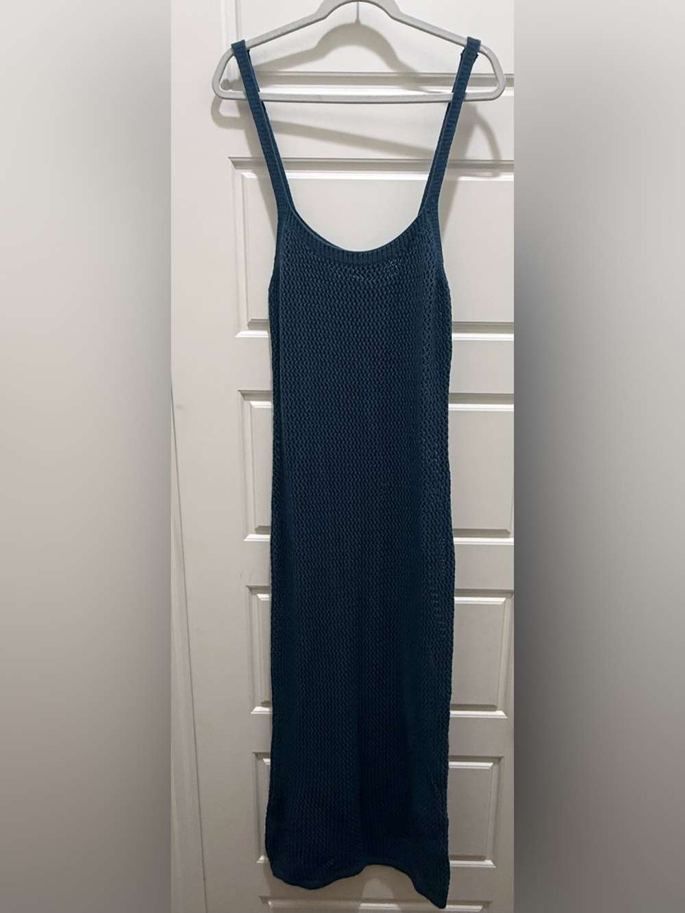 NWT. Nasty Gal. Stitchy Square Neck Cami Midi Dress. Open Crochet. Blue. Large.